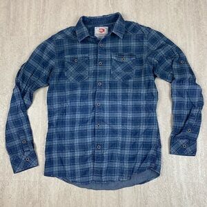Tailored recreation blue plaid button up shirt M
